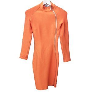 House of CB Eliza Dress XS Orange Bodycon Long Sleeve Side Zip Short